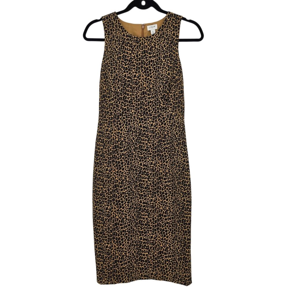 NWT J.Crew Factory Leopard Print Cotton Sleeveless Crewneck Sheath Dress Size 0